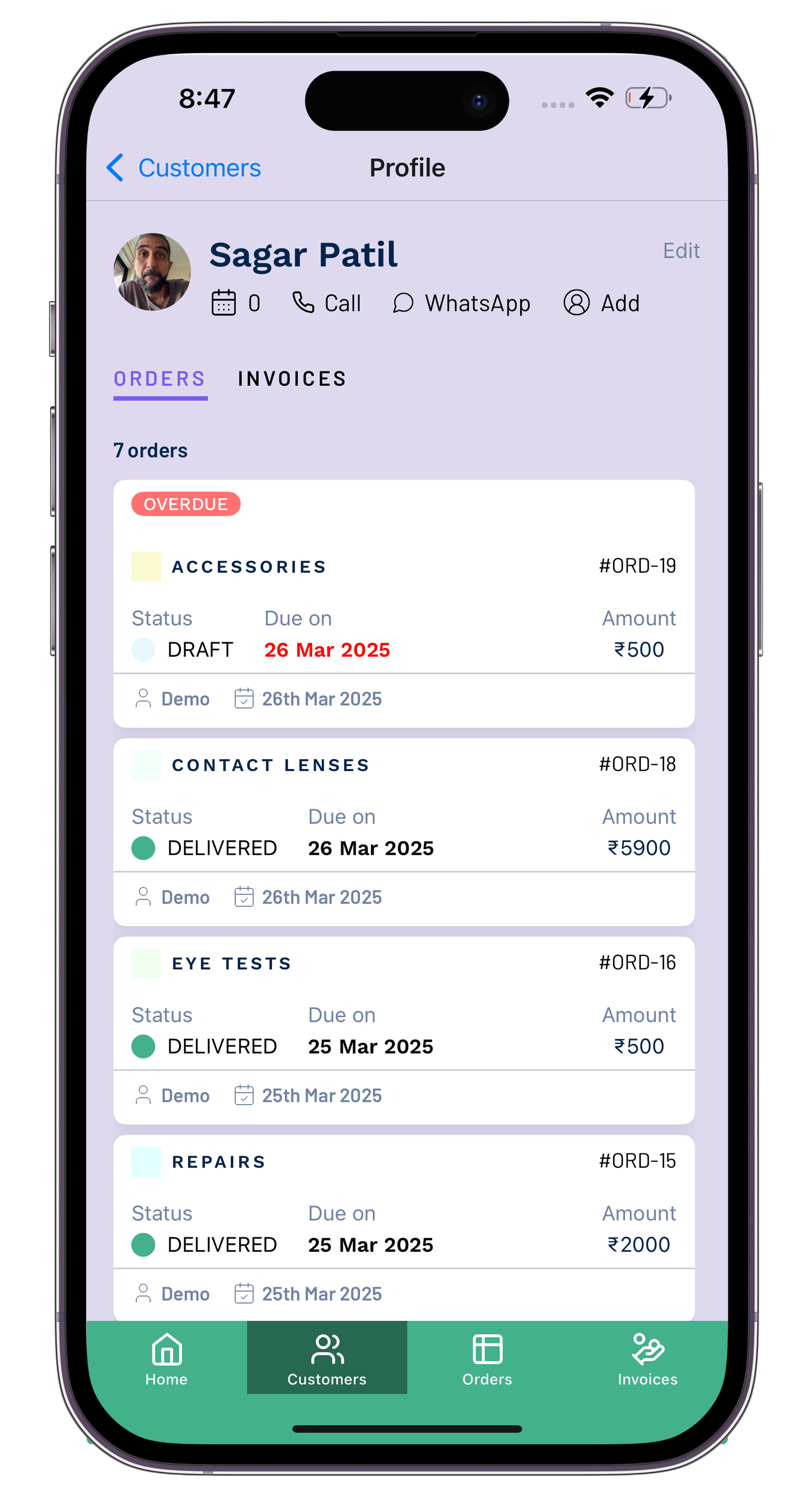 Customer Profile - View all orders and invoices for a customer in a single place.